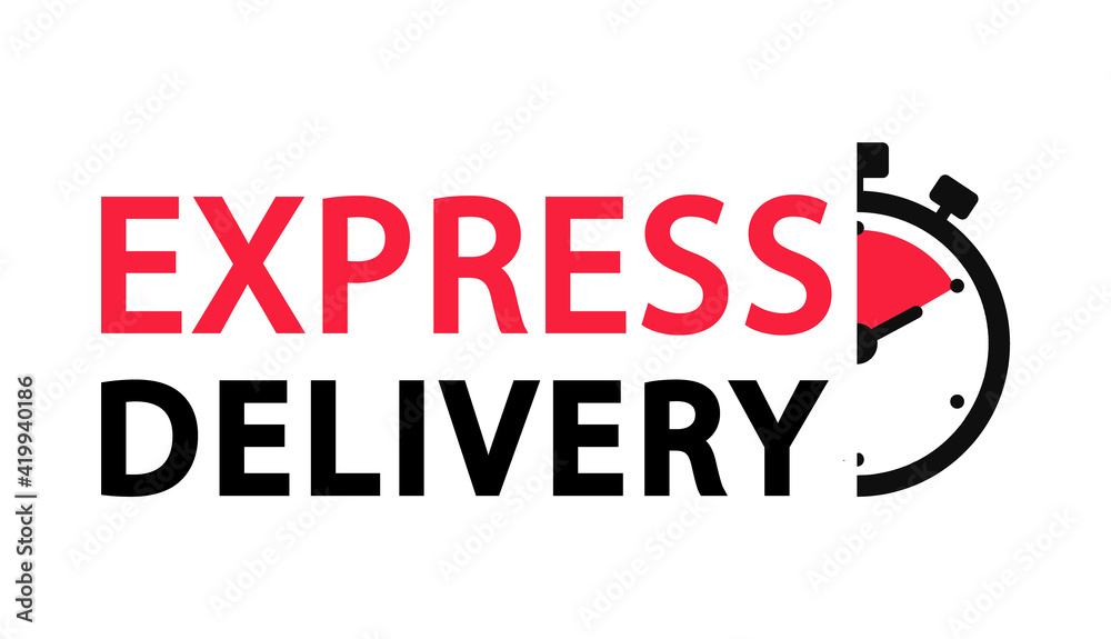 Express delivery logo. Timer icon with inscription for express service. Delivery concept. Fast delivery. Quick shipping icon. Vector illustration. Express delivery logo. Timer icon with inscription for express service. Delivery concept. Fast delivery. Quick shipping icon. Vector illustration.
