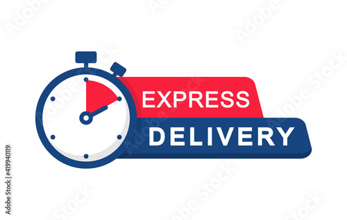 Express delivery logo. Timer icon with inscription for express service. Delivery concept. Fast delivery. Quick shipping icon. Vector illustration.