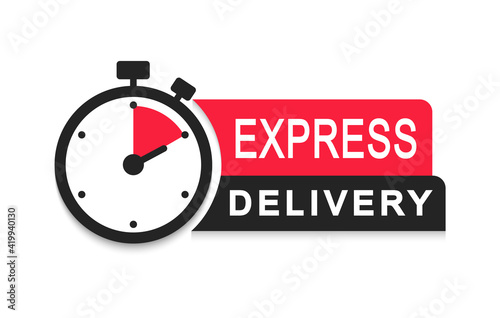 Express delivery logo. Timer icon with inscription for express service. Delivery concept. Fast delivery. Quick shipping icon. Vector illustration.
