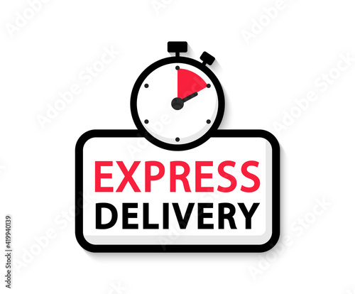 Express delivery logo. Timer icon with inscription for express service. Delivery concept. Fast delivery. Quick shipping icon. Vector illustration.