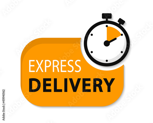 Express delivery logo. Timer icon with inscription for express service. Delivery concept. Fast delivery. Quick shipping icon. Vector illustration.