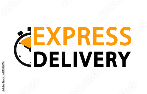 Express delivery logo. Timer icon with inscription for express service. Delivery concept. Fast delivery. Quick shipping icon. Vector illustration.