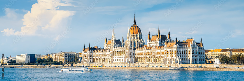 Parliament building in Budapest, Hungary on a bright sunny day