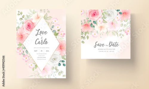 Beautiful floral design wedding invitation card