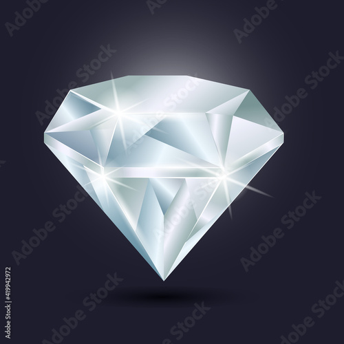 Vector realistic illustration of diamond on dark background