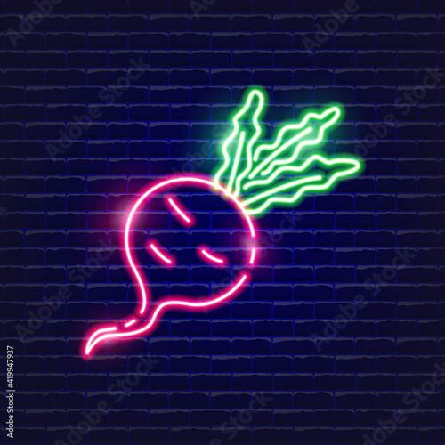 Beet neon icon. Glowing Vector illustration icon for mobile, web and menu design. Food concept