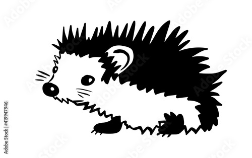 Cute hedgehog monochrome. Vector illustration