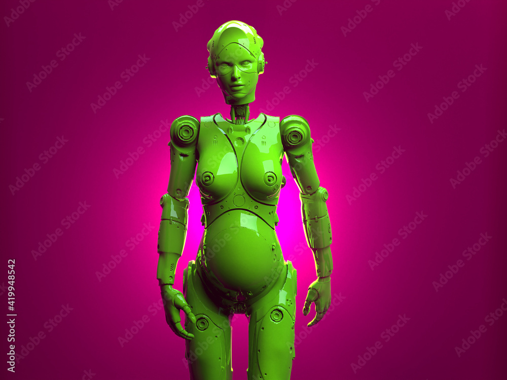 robot woman on uniform background. abstraction on the topic of technology and games. 3d illustration