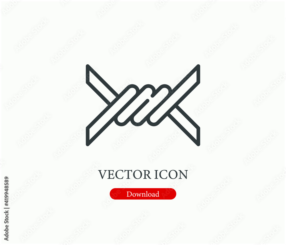 Barbed wire vector icon.  Editable stroke. Linear style sign for use on web design and mobile apps, logo. Symbol illustration. Pixel vector graphics - Vector