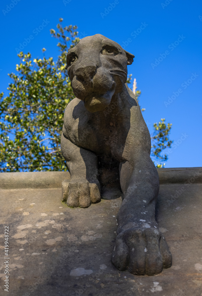 Stone lioness sculpture on the 