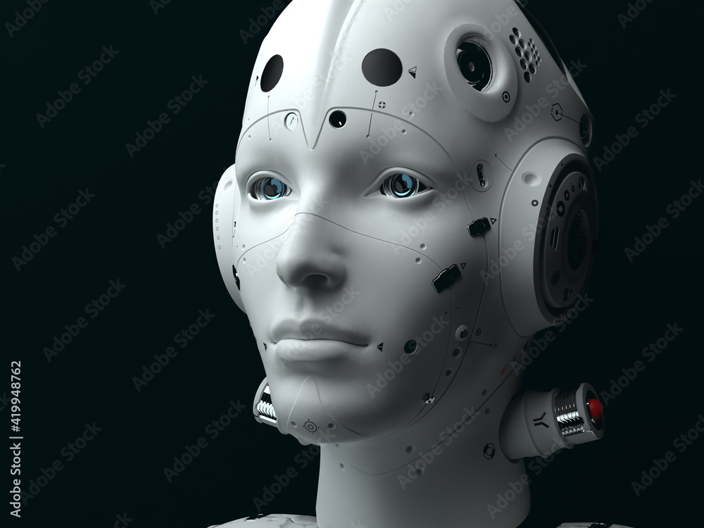 portrait of a robot woman close up. abstraction on the topic of technology and games. 3d illustration portrait of a robot woman close up. abstraction on the topic of technology and games. 3d illustration