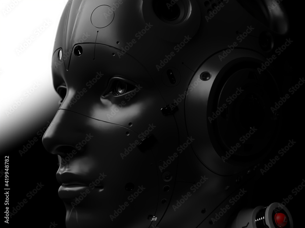 portrait of a robot woman close up. abstraction on the topic of technology and games. 3d illustration portrait of a robot woman close up. abstraction on the topic of technology and games. 3d illustration