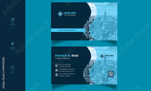 business card design, Modern business card template blue & black color, Business Card Template, Double-sided creative & modern business card template