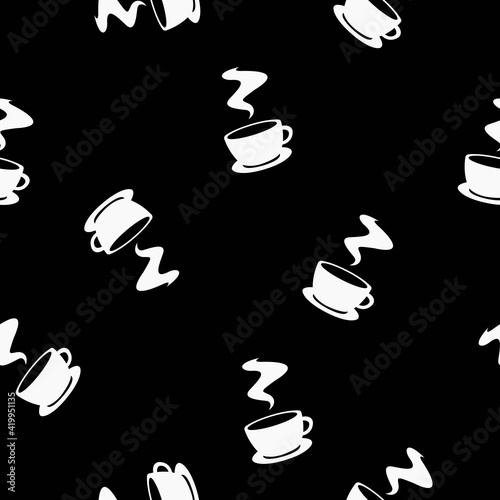 Vector black and white Seamless Pattern wallpaper with coffee cups