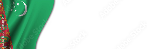 Turkmenistan flag on white background. White background with place for text near the flag of Turkmenistan photo