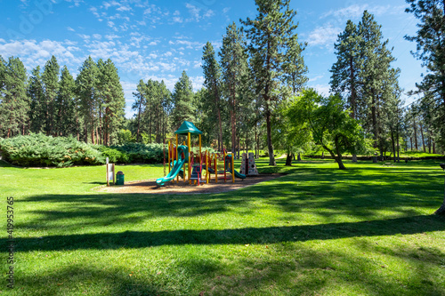 The outdoor children's playground at the Liberty Lake State Park photo