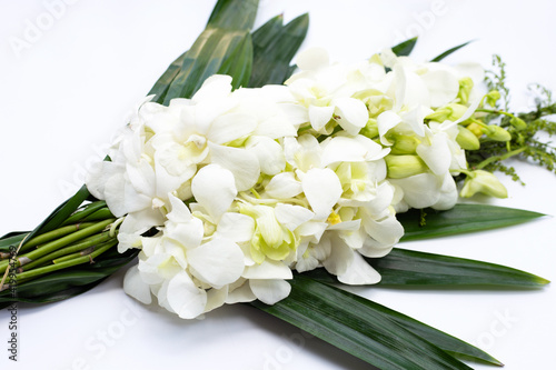 Bouquet beautiful white orchid flowers isolated on white