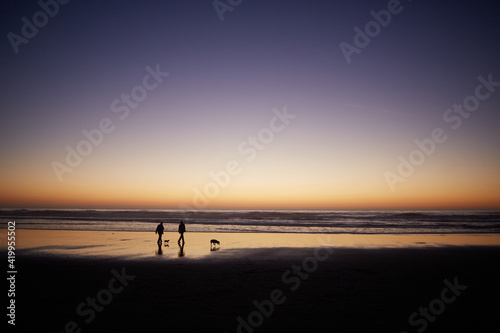 Talk a walk with your dog along the seaside by sunset