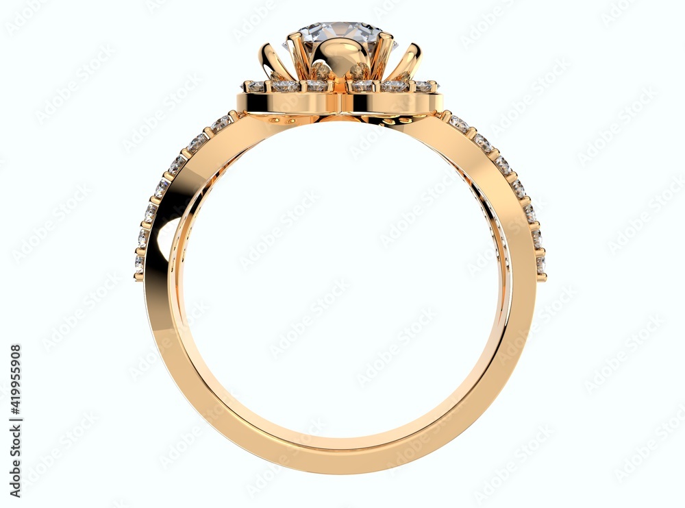 Engagement Ring Flower Style Halo Diamonds 3D Rendering, RPSV004 Engagement Ring Flower Style Halo Diamonds 3D Rendering, RPSV004