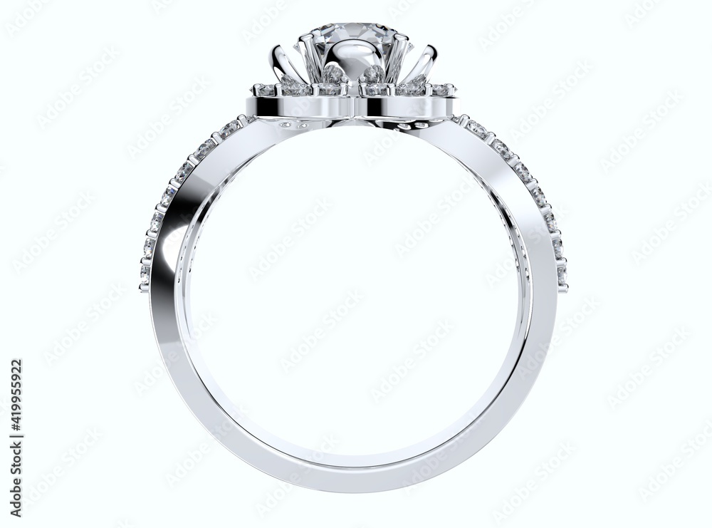 Engagement Ring Flower Style Halo Diamonds 3D Rendering, RPSV004 Engagement Ring Flower Style Halo Diamonds 3D Rendering, RPSV004