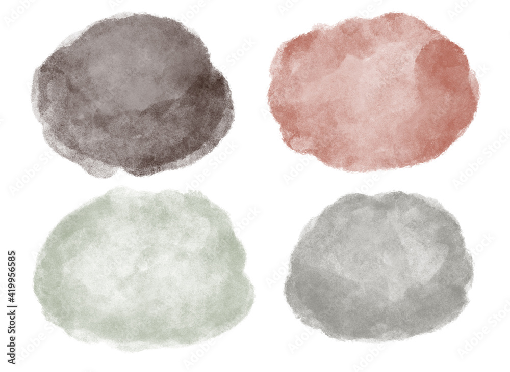 set of watercolor abstract round elements, banners, hand drawn stickers. black frame green gray pastel colors set of watercolor abstract round elements, banners, hand drawn stickers. black frame green gray pastel colors