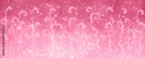 abstract pink shiny grainy background with many small stars and sparkles and abstract magic curls