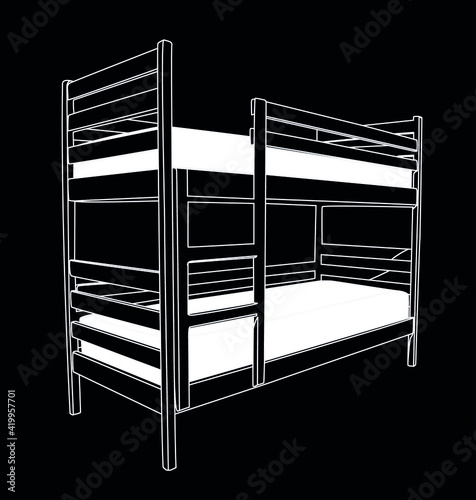 bunk bed white on black background