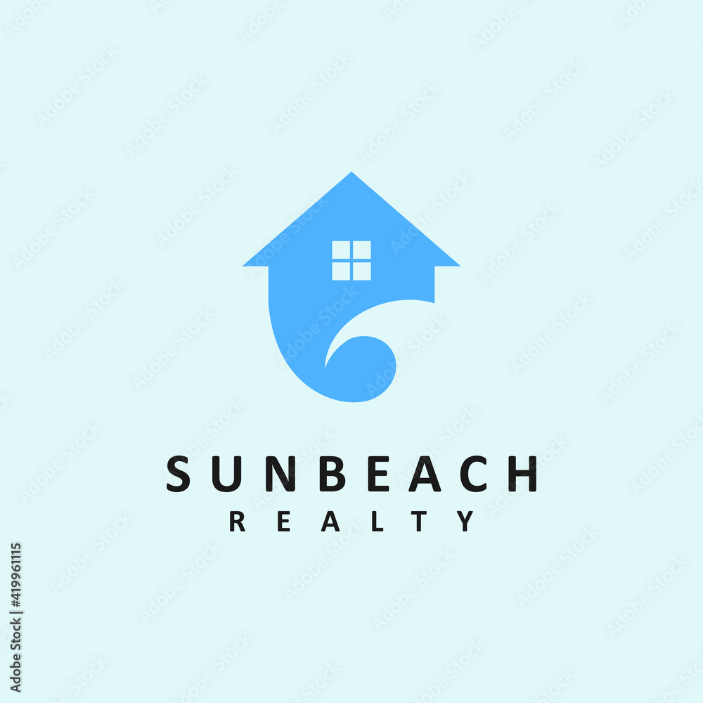 sun beach realty logo, home beach icon vector