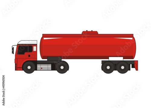 Red oil truck. Simple illustration.with outline.