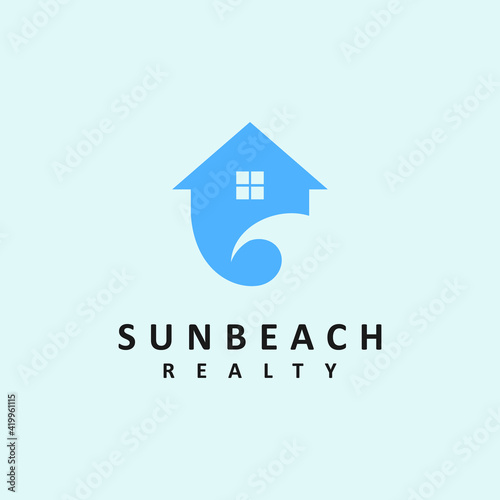 sun beach realty logo, home beach icon vector