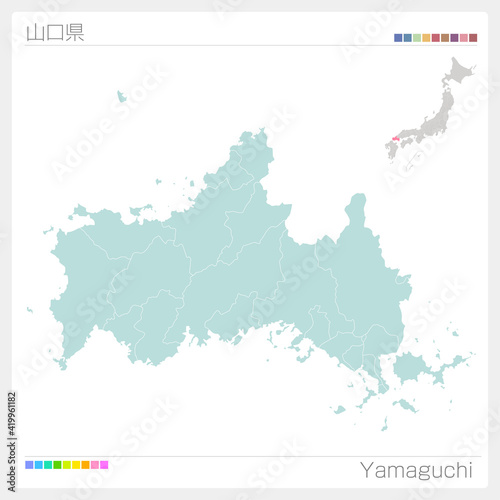 山口県の地図・Yamaguchi（市町村・区分け）