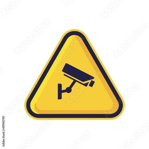 CCTV Warning Sign Isolated On White Background. Yellow Triangle Caution Symbol Simple, Flat, Vector, Icon You Can Use Your Website Design, Mobile App Or Industrial Design. Vector Illustration