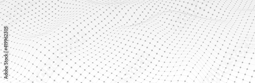 White Gray background. 3d dotted surface. Futuristic landscape. Technology presentation backdrop. Vector illustration 