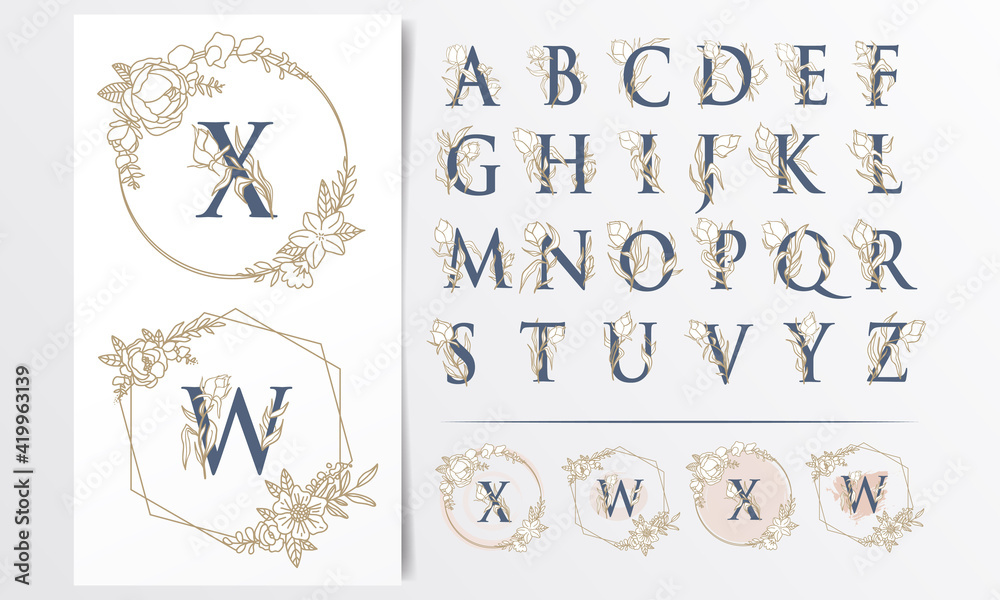 Vector floral alphabet feminine logo template Vector floral alphabet feminine logo template
