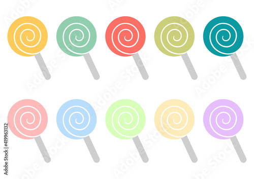 collection of colorful lollipop illustrations with various flavors and bright colors