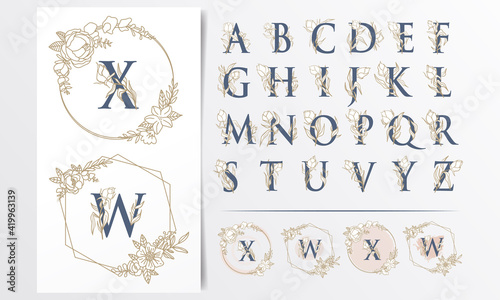 Vector floral alphabet feminine logo template