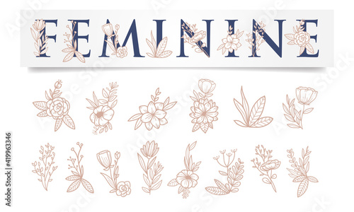 Vector floral feminine line art logo template
