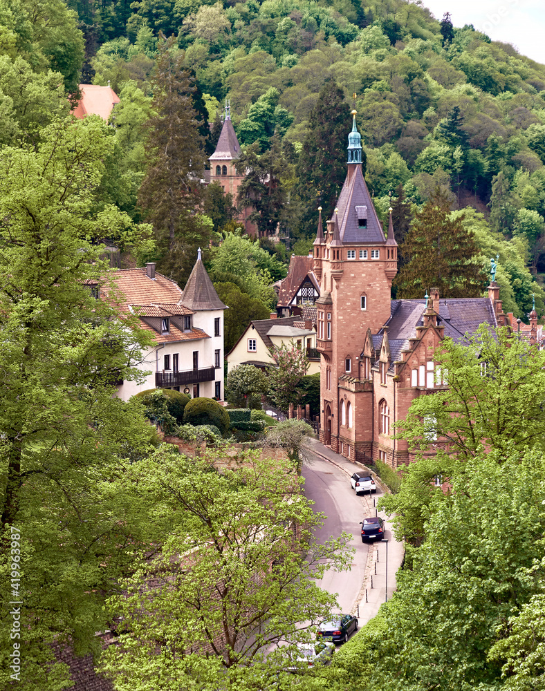 Fototapeta premium Heidelberg town in Baden-W rttemberg, Germany. Old mansion of a students' fraternity near Heidelberg city center.