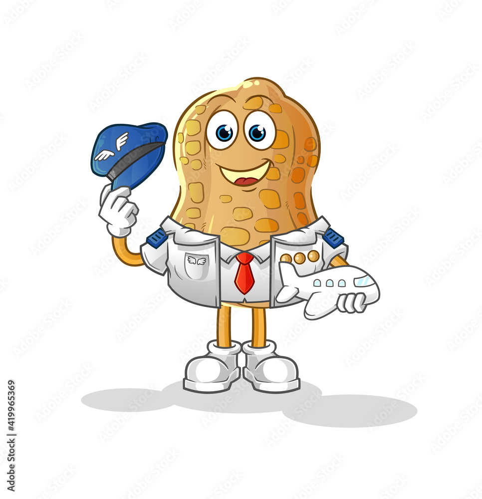 peanut pilot mascot. cartoon vector peanut pilot mascot. cartoon vector
