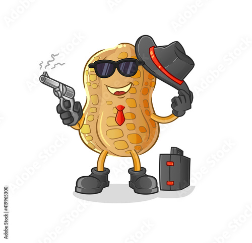 peanut mafia with gun character. cartoon mascot vector