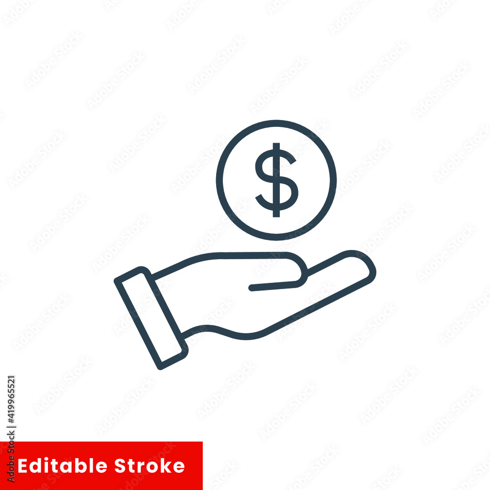 Salary, sell, money, business, buy, hand line icon. Simple outline style. Save, cash, coin, currency, dollar, finance concept. Vector illustration isolated on white background. Editable stroke EPS 10 Salary, sell, money, business, buy, hand line icon. Simple outline style. Save, cash, coin, currency, dollar, finance concept. Vector illustration isolated on white background. Editable stroke EPS 10