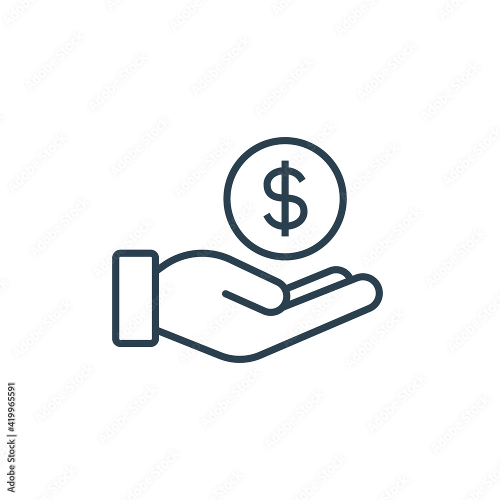 Salary, sell, money, business, buy, hand line icon. Simple outline style. Save, cash, coin, currency, dollar, finance concept. Vector illustration isolated on white background. EPS 10