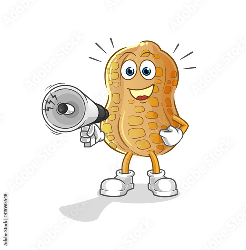 peanut holding hand loudspeakers vector. cartoon character
