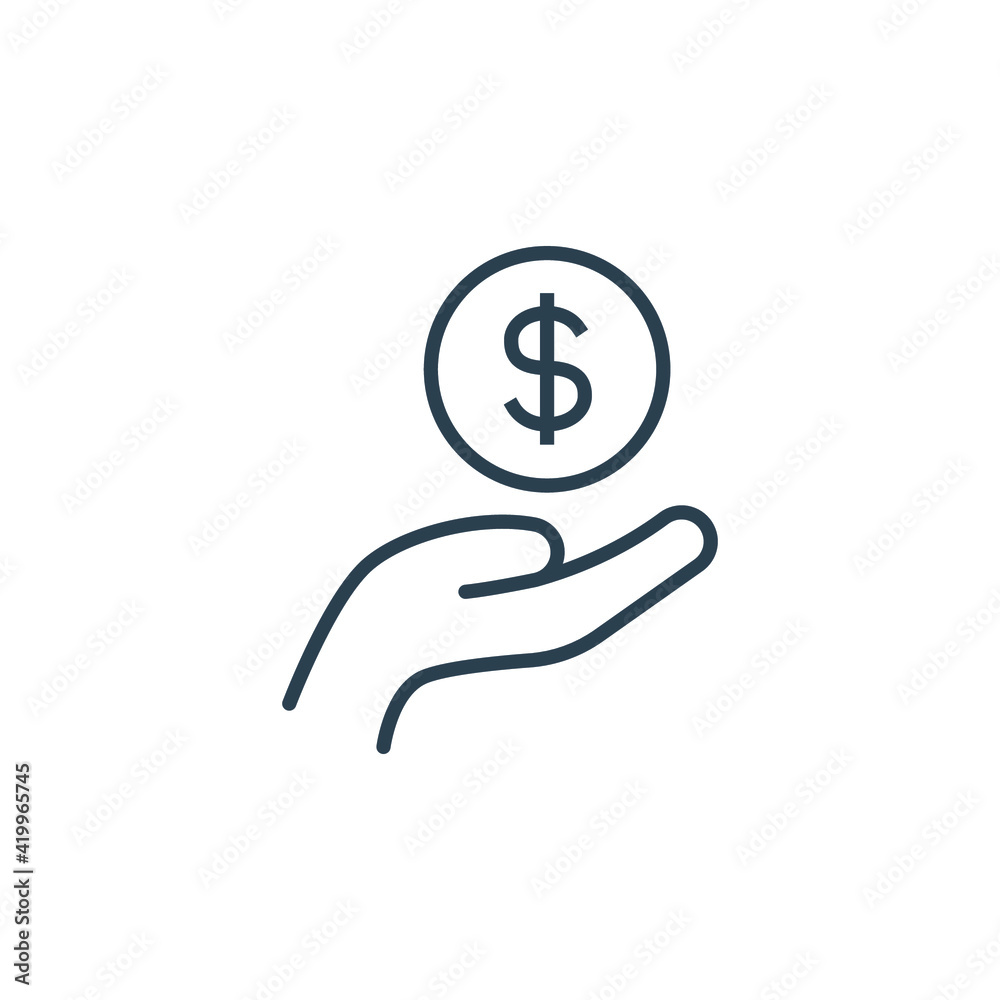 Salary, sell, money, business, buy, hand line icon. Simple outline style. Save, cash, coin, currency, dollar, finance concept. Vector illustration isolated on white background. EPS 10 Salary, sell, money, business, buy, hand line icon. Simple outline style. Save, cash, coin, currency, dollar, finance concept. Vector illustration isolated on white background. EPS 10