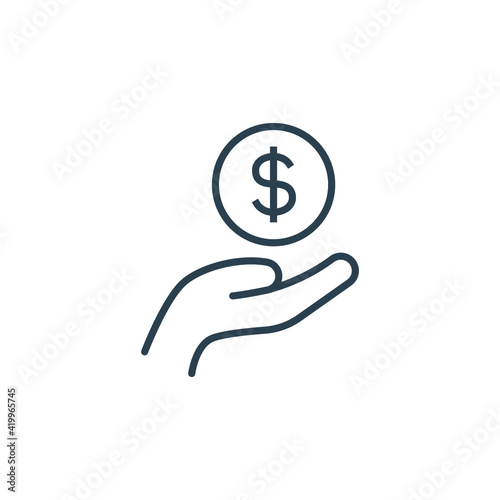 Salary  sell  money  business  buy  hand line icon. Simple outline style. Save  cash  coin  currency  dollar  finance concept. Vector illustration isolated on white background. EPS 10