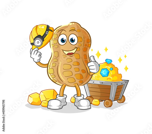 peanut miner with gold character. cartoon mascot vector