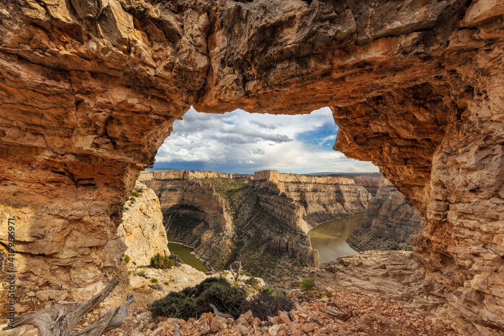 Arch frames Devils Canyon in the Bighorn National Recreation Area, Montana, USA