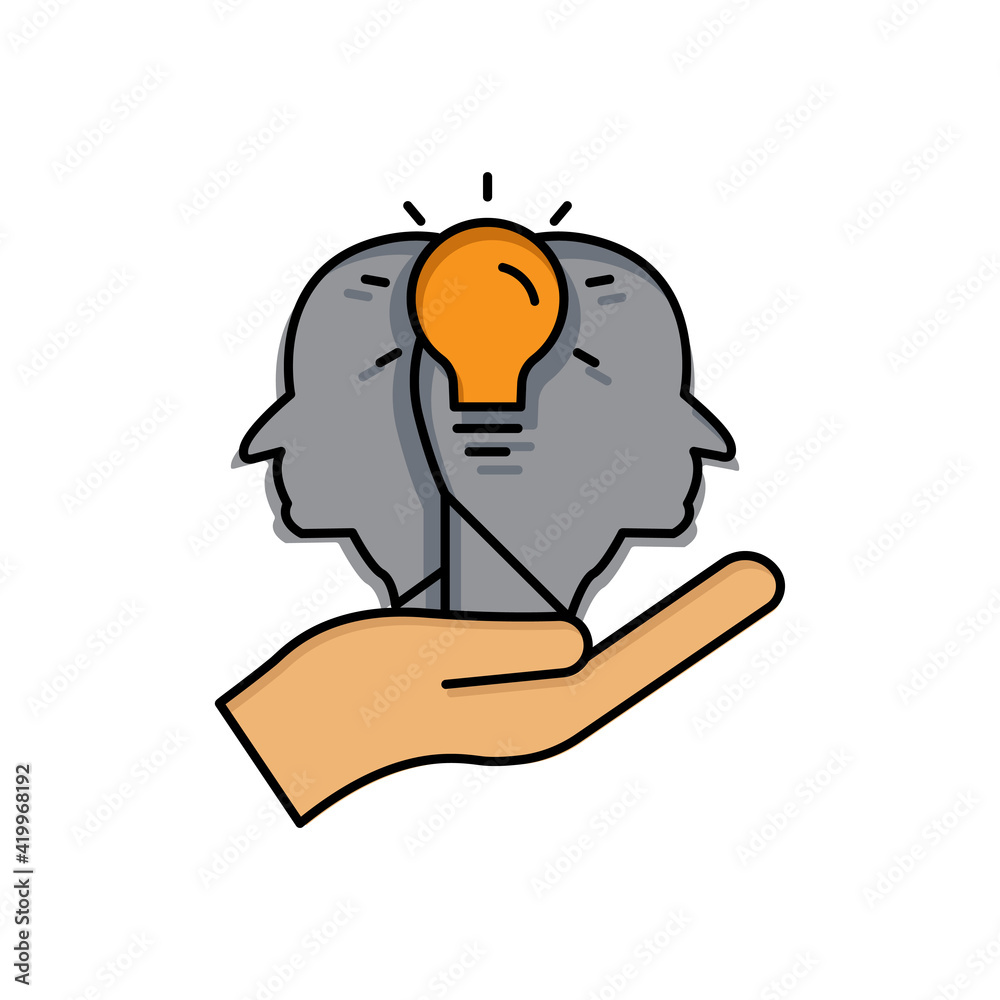 Hand lineal color icon with head and light bulb. Concept of new idea. Idea generation process. Editable stroke. Simple illustration mobile concept and web design. Design template vector Hand lineal color icon with head and light bulb. Concept of new idea. Idea generation process. Editable stroke. Simple illustration mobile concept and web design. Design template vector