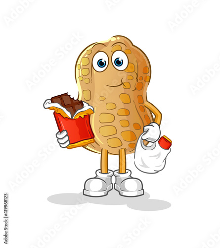 peanut eat chocolate mascot. cartoon vector