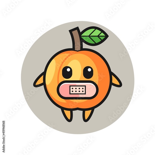 Cartoon illustration of apricot with tape on mouth